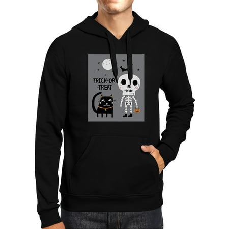 Trick-Or-Treat Skeleton Black Cat Halloween Costume Hoodie Black