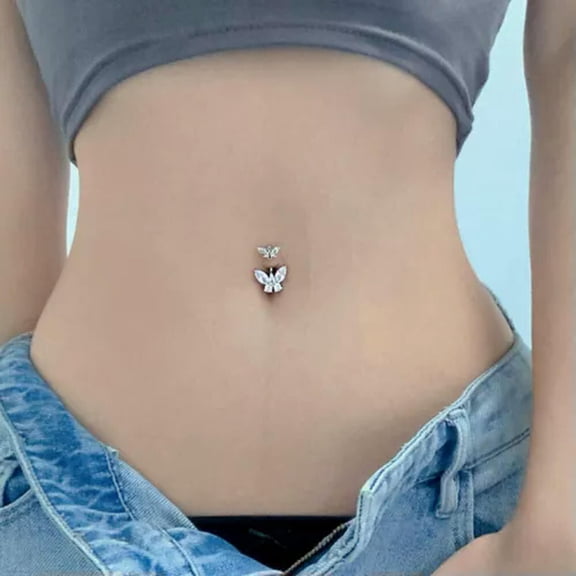 EOEMY Butterfly Cz Belly Button Navel Ring Sterling Silver Piercing A1072-8mm
