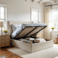 thumbnail image 2 of Aykah Queen Bed Frame with Storage, Modern Metal Platform Bed Frame with High Headboard, Wood Slat Support, No Box Spring Required, 2 of 10