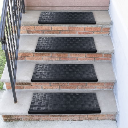 Ottomanson DirtOff Black Square-Nosed Rubber Stair Treads (Set of 5)