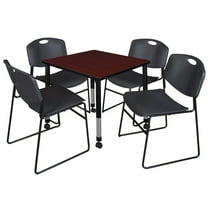 Regency 30 Square Mobile Classroom Table- Mahogany & 4 Zeng Stack Chairs- Black