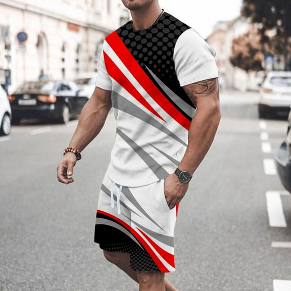 KIHOUT Summer Shirts for Men Men 2 Piece Casual Short Sleeve Tee Shirts And Fit Sport Shorts Set