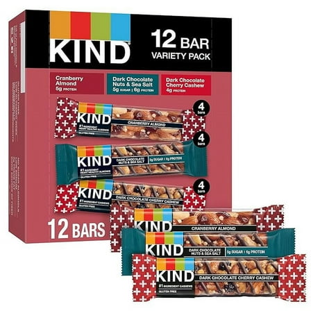 KIND Nut Bars, Variety Pack, Dark Chocolate Nuts and Sea Salt, Dark Chocolate Cherry Cashew, Cranberry Almond, Healthy Snacks, Up to 6g Protein, Gluten Free, 30 Count