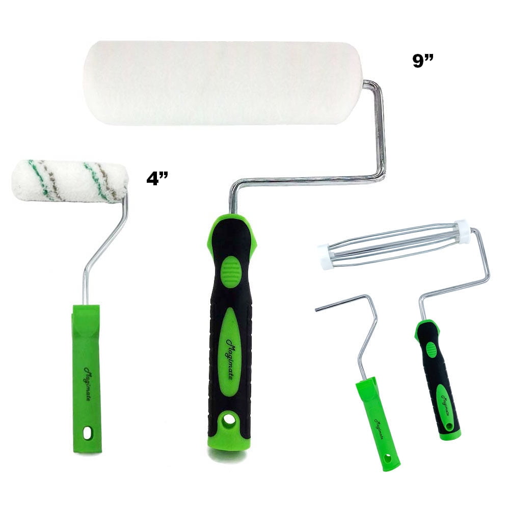 Magimate Paint Roller Kit Assorted Large and Small Rollers Brushes with 9 Inch Paint Tray for House Wall Painting Deck Floor Staining Variety Roller Naps Attachable Roller Handle Pro Paint Kit 12PK