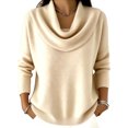 thumbnail image 2 of Liweisiy Women's Cowl Neck Knit Shirts Pullover Long Sleeve Ribbed Knit Soft Sweater Tops Casual Loose Fit Blouse Beige XL, 2 of 7