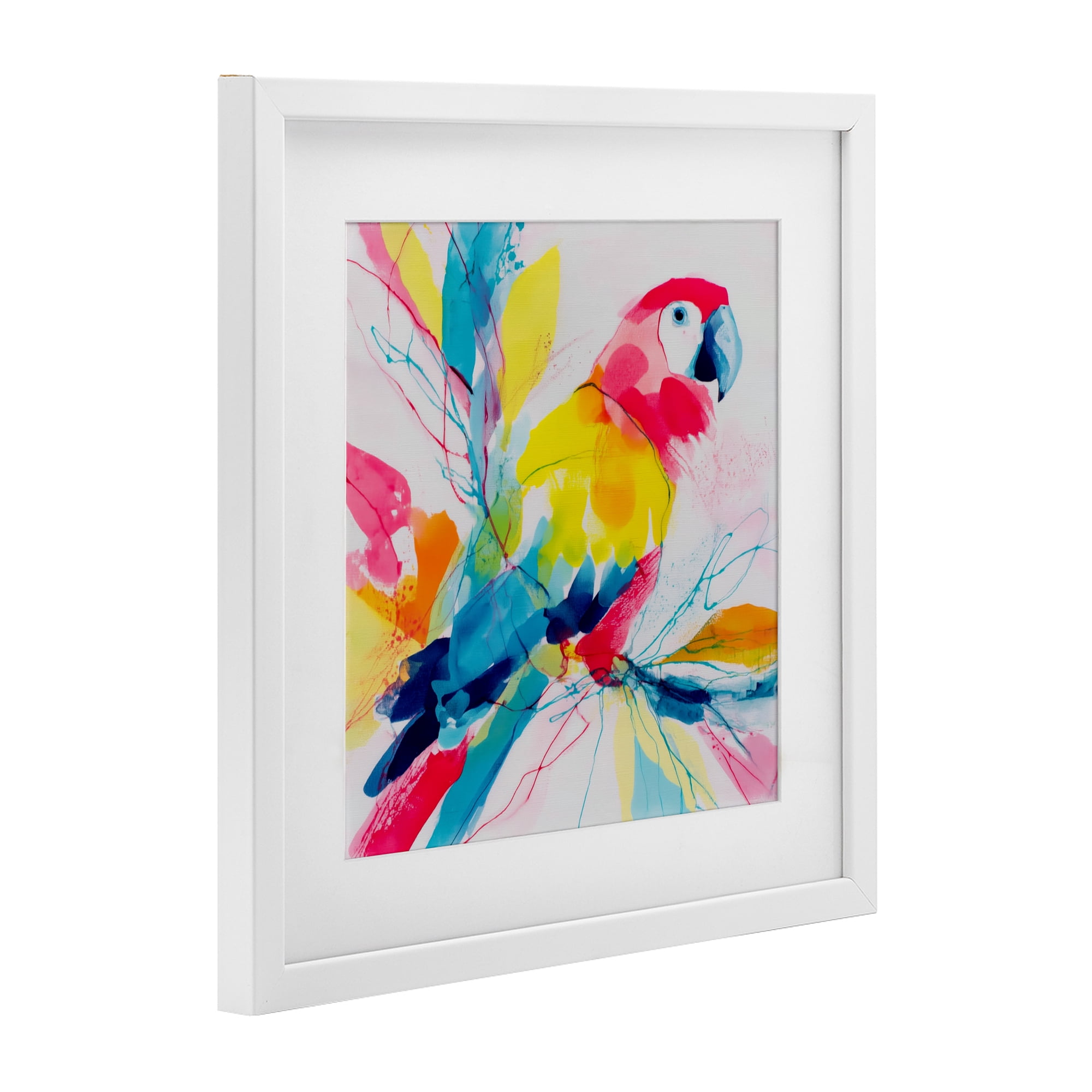 Stupell Industries Expressive Parrot in Bloom White Framed Print Under Glass, design by Chromatic Storm Studio