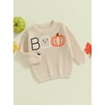 thumbnail image 3 of FEORJGP Toddler Girls Boys Halloween Clothes 0 3M 6M 9M 12M 18M 2T 3T Infant Baby Long Sleeve Sweater Crew Neck Knitted Jumpers Pumpkin Ghost Spider Ln Cozy Chunky Cable Tops for Fall Winter, 3 of 7