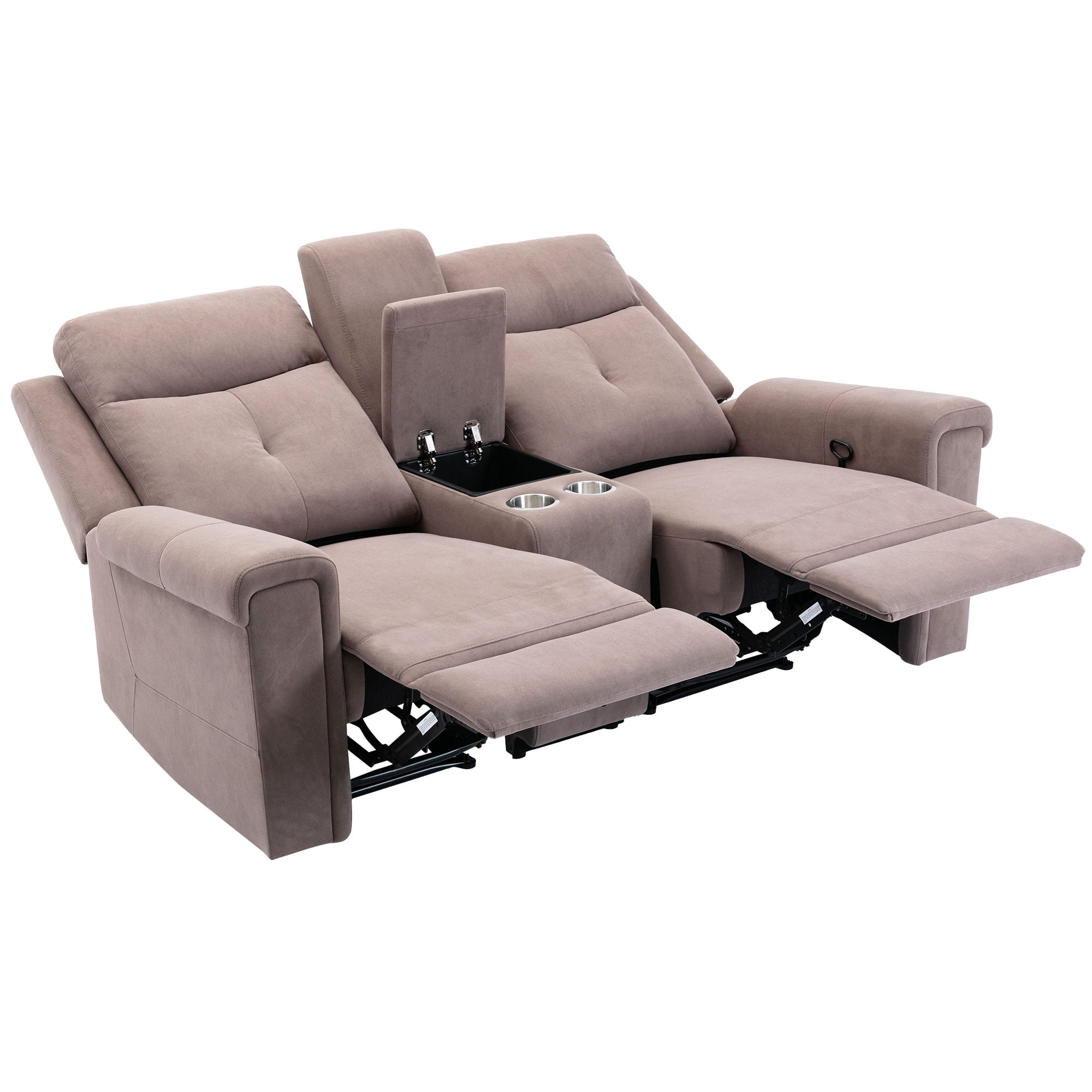 Kepooman Polyester Fabric Manual Motion Loveseat with Storage Box & Two Cup Holders Kepooman Polyester Fabric Manual Motion Loveseat with Storage Box & Two Cup Holders