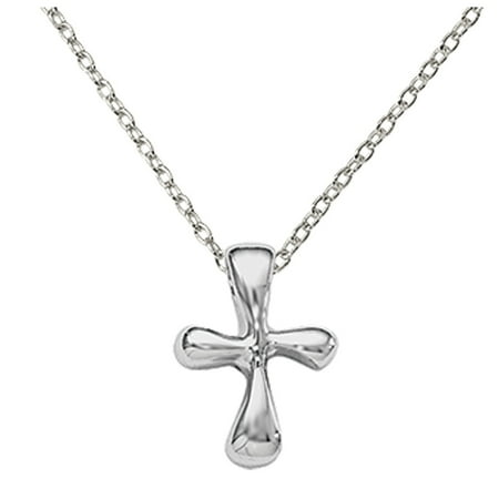 Primal Silver Sterling Silver Rhodium-plated Child's Polished Cross Pendant with 18-inch Chain