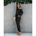 thumbnail image 5 of MLANM Women Long Sleeve Casual Off Shoulder Jumpsuit Elastic Waist Stretchy Long Romper with Pockets, XL Black, 5 of 7