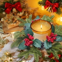 LSLJS Candle Rings-Berry Pinecones Wreaths Christmas Candle Rings Artificial Norfolk Pine Christmas Decorations for Wedding Home Table Centerpiece
