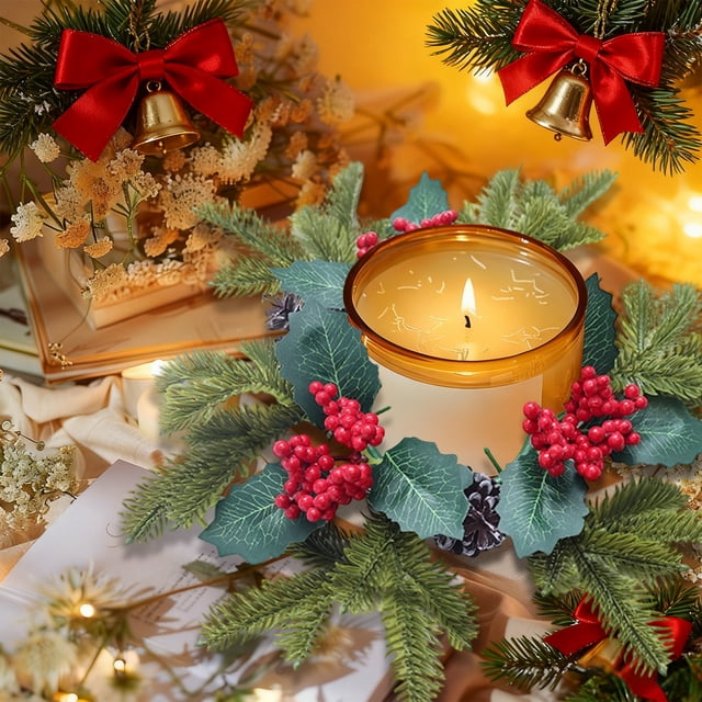 Candelabro de plástico, adornos navideños, guirnalda de velas navideñas, piñas, bayas rojas, guirnalda colgante para aparador de cocina, centro de mesa navideño, decoración de Halloween, decoración de