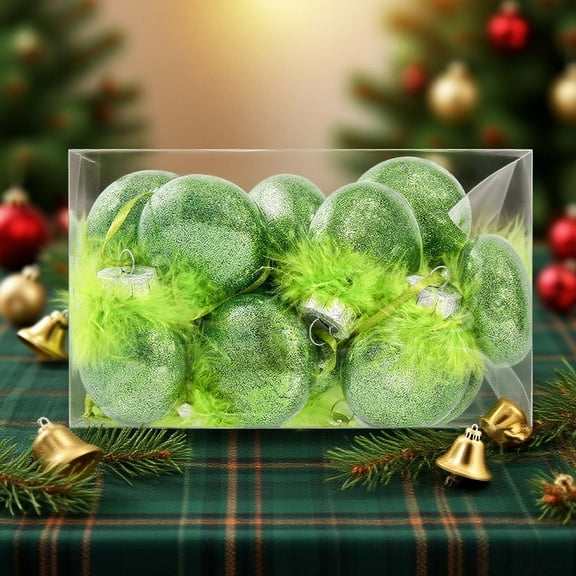 Fwttom 12Pcs Green Velvet Christmas Ball Ornaments, Christmas Shatterproof Ball with Strings - Christmas Decorations for Xmas Tree, Holiday, Wedding, Party, Christmas Ornaments, 60mm/2.36"