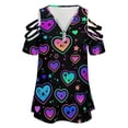 thumbnail image 4 of Cute Colorful Pattern with Hearts Womens Summer V Neck Zipper Top Short Sleeve T Shirt Off Shoulder Top Casual Classy Loose Shirts, 4 of 7