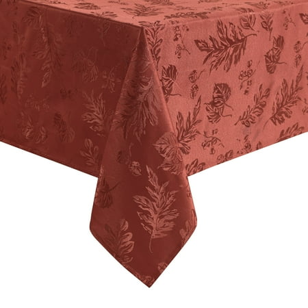 

Elegant Woven Leaves Jacquard Damask Tablecloth - 60 x 120 - Spice Red - Elrene Home Fashions