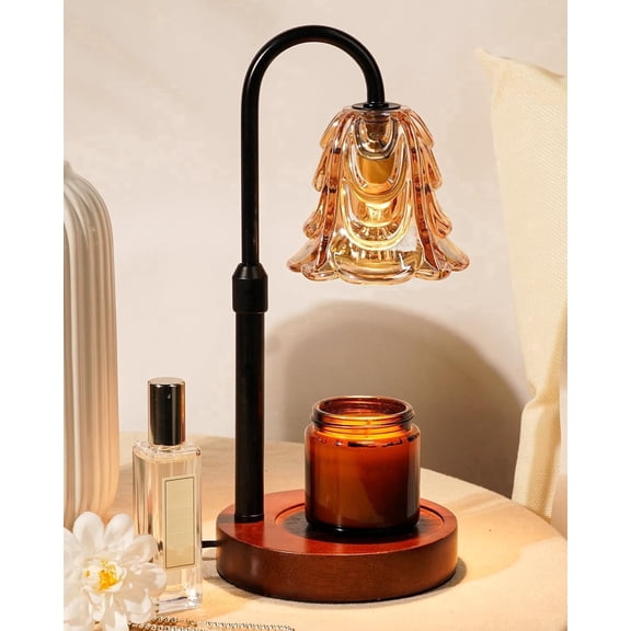 EclatrisLume Candle Warmer Lamp Adjustable Timer,Electric Flower Glass Candles Warmers Adjustable Height Dimmable Vintage Base Modern Wax Candles Top Warmers for Small Jar Scented Wax Melts