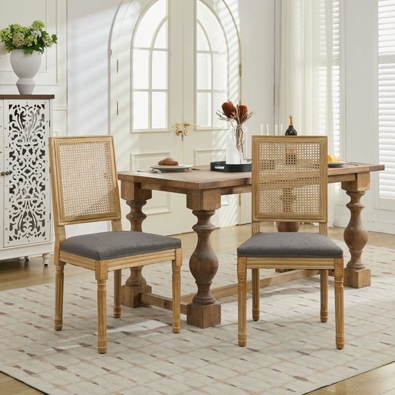 Newest Dining Chairs: French Decor Chairs Set of 2, Louis Dining Chairs with Square Rattan Backrest and Exquisitely Carved Solid Wood Frame for Living Room, Kitchen, Restaurant,