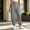 thumbnail image 5 of Women's Solid Jogger Pants Elastic Waist Adjustable Drawstring Loose Athletic Long Trousers with Pockets, Soft Casual Sport Bottoms for Workout, Daily Walking and Loungewear Gray, 5 of 7