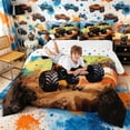 thumbnail image 3 of Meiyoeat Graffiti Monster Truck Queen Comforter Set 3 Pieces for Boys,Checkered Race Flag Comforter Sets Queen,orange green,Reversible,1 Comforter and 2 Pillowcases,1 Comforter and 2 Pillowcases, 3 of 6