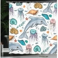 thumbnail image 3 of Ambesonne Nautical Blue Shower Curtain, Dolphin and Jellyfish, 69"Wx84"L, Multicolor, 3 of 4