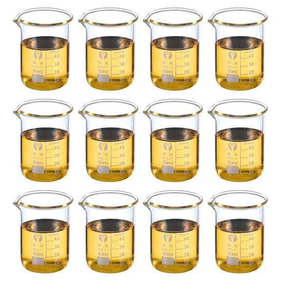 Uxcell 50ml Low Form Glass Beaker, 12 Pack 3.3 Borosilicate Glass Graduated Printed Scale Measuring Cups with Spout