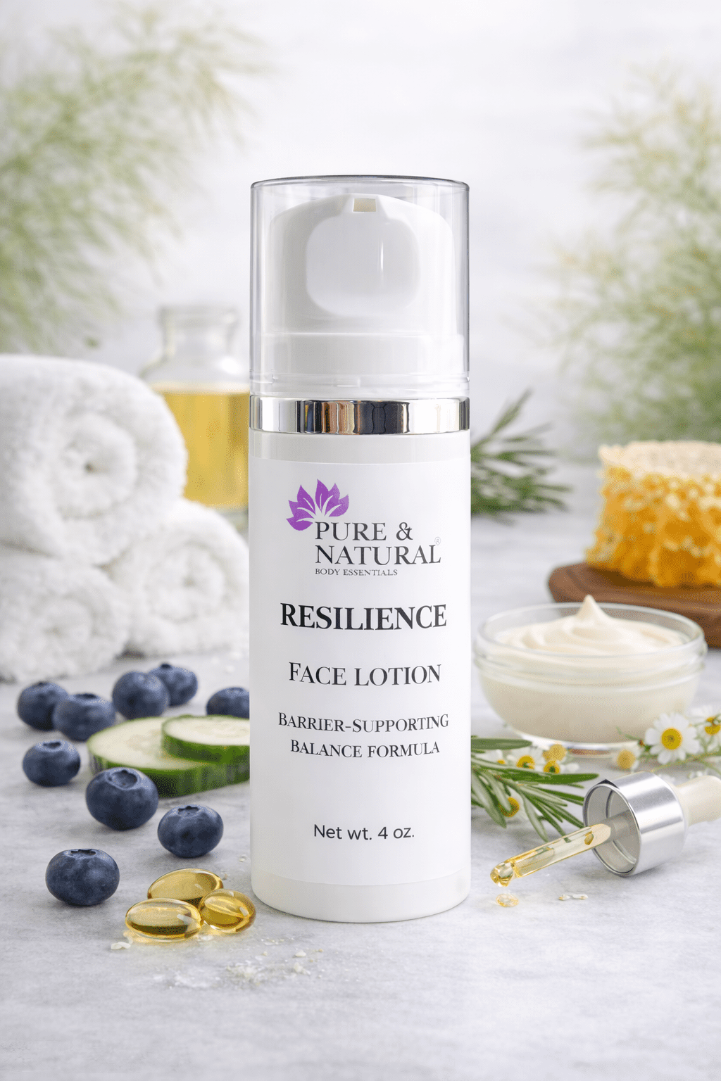 Pure & Natural Body Essentials Resilience Lightweight, Fast-Absorbing, Fragrance-Free, Non-Irritating Facial Lotion for Sensitive Skin, 3.4 oz