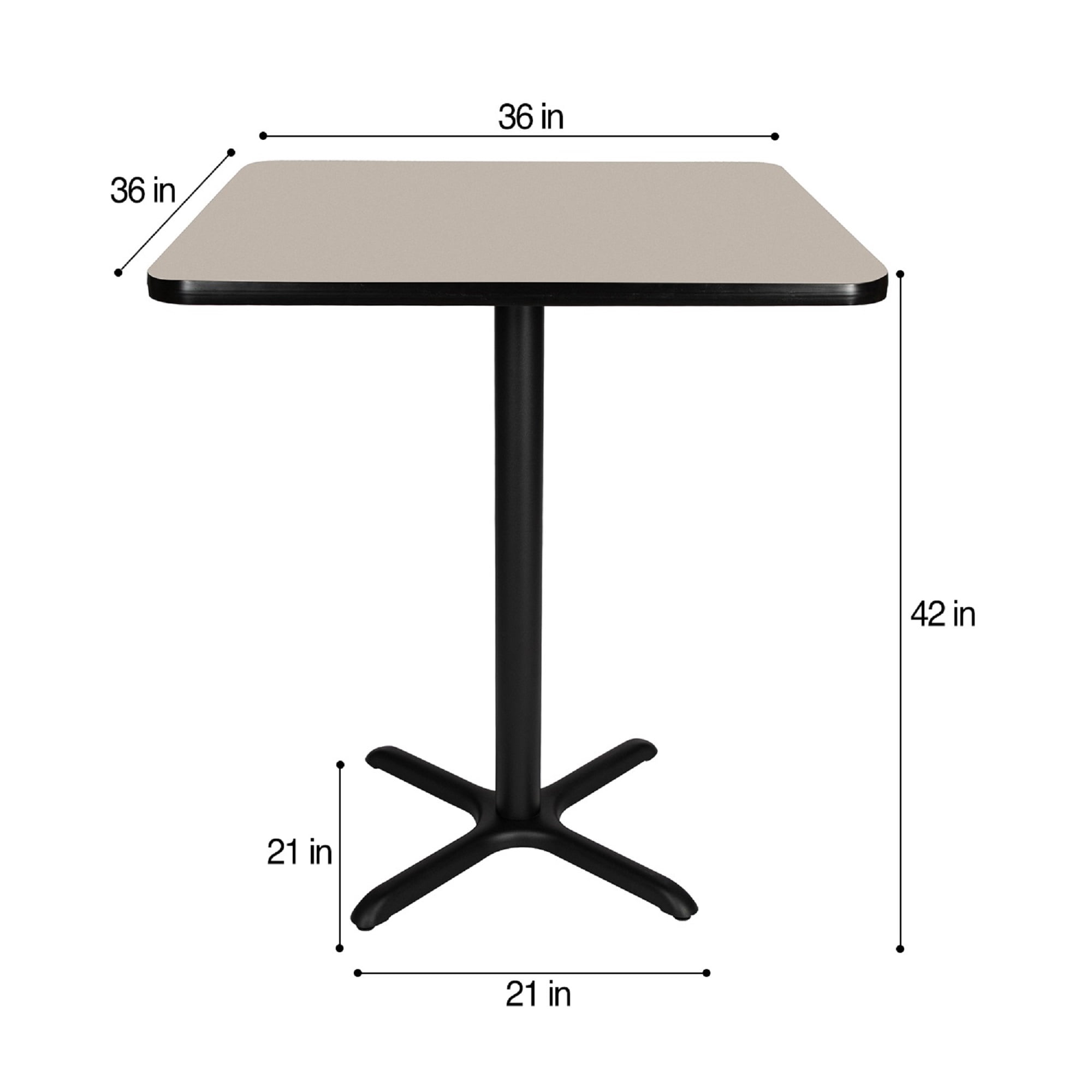 Hampden Furnishings Bennet Collection Steel Frame 36" Square Top Cafe Table with X Base, 42" Height, Black Frame and Grey Nebula Top