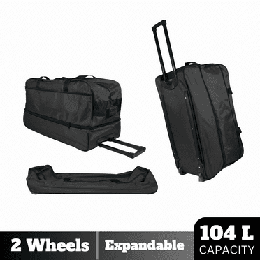 Large Black Duffel Bag with Wheels, Collapsible Handle, and Expandable Design – Foldable Travel Bag Black