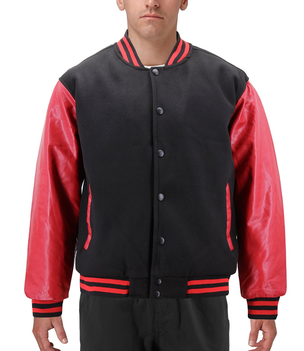 Goodwill kold ligning Men's Classic Two Tone Snap Button College Sports Letterman Varsity Jacket  (Black/Red, M) - Walmart.com