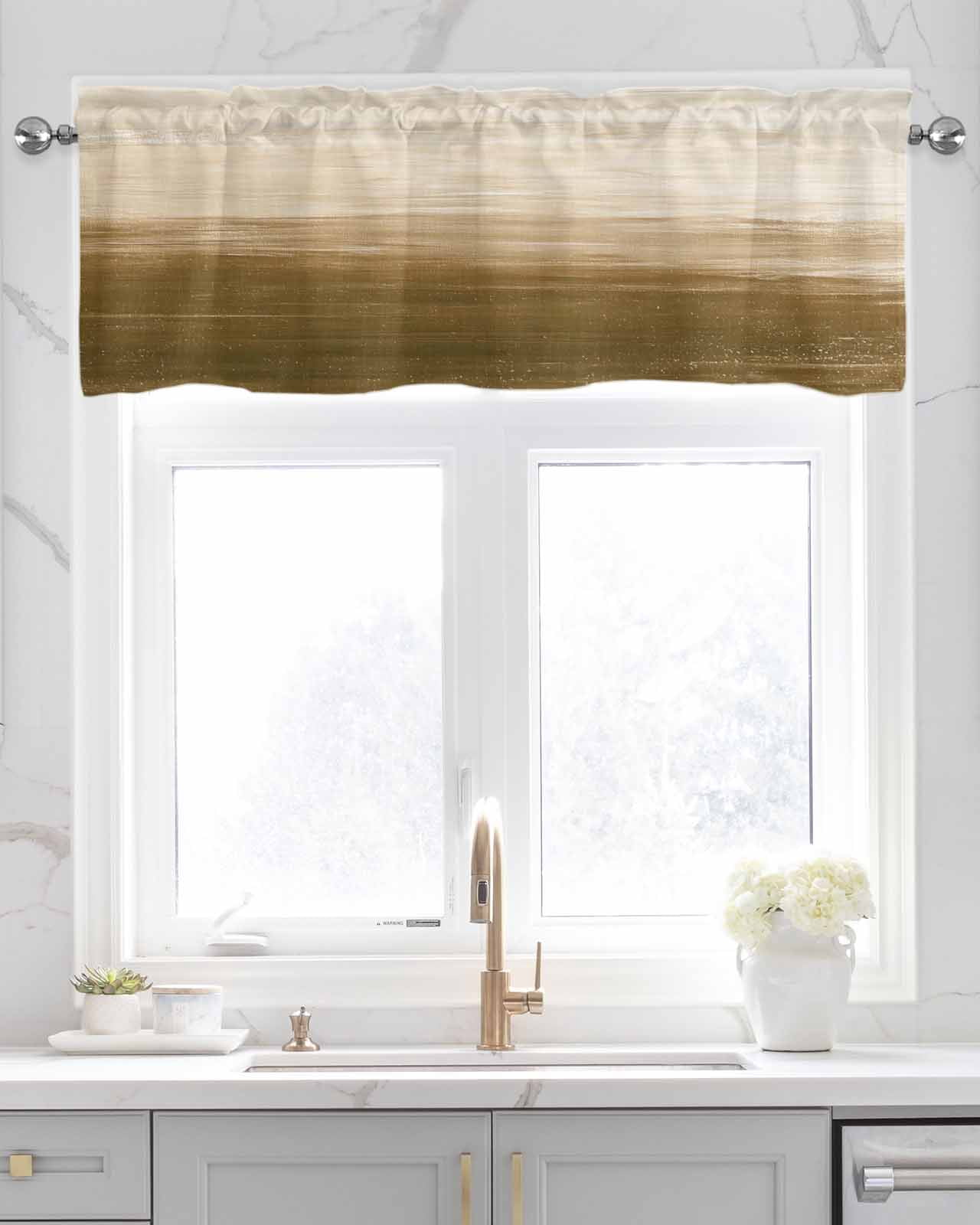 Brown Kitchen Valances for Windows Farmhouse Linen Window Valance Curtain for Living Room Window Treatment Ombre Modern Oil Painting Aesthetics Abstract Art Valance Rod Pocket Topper, 54 x 18 Inch