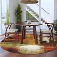 thumbnail image 6 of Burnt Orange Round Area Rug 5ft Washable Large Round Rug for Living Room, Circle Rugs for Dining Room, Fall Modern Oil Painting Abstract Art Green Brown Floor Carpet for Bedroom Entryway Office, 6 of 8