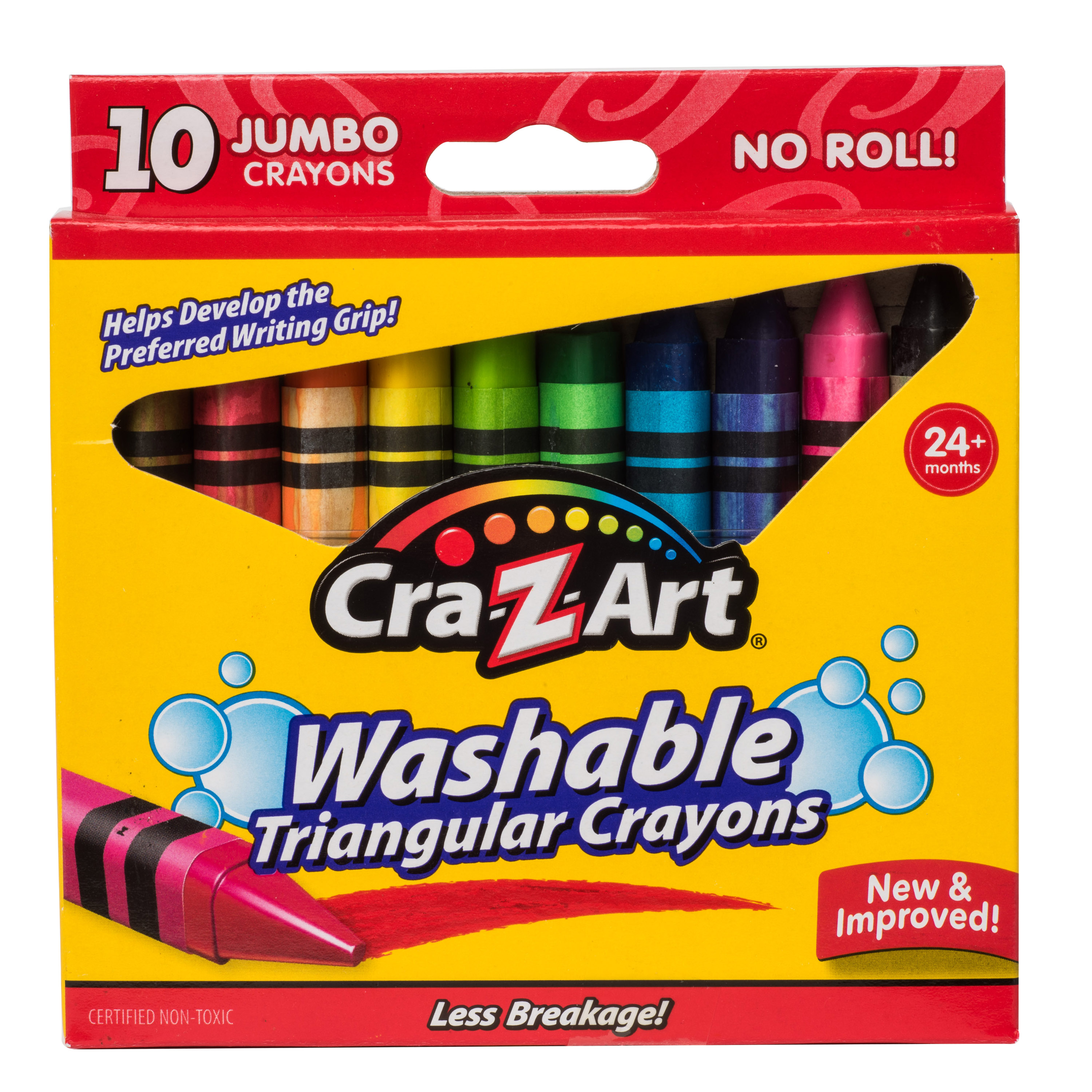 Cra-Z-Art Jumbo Washable Triangular Crayons 10 Count – Assorted Colors, School Supplies for Kids