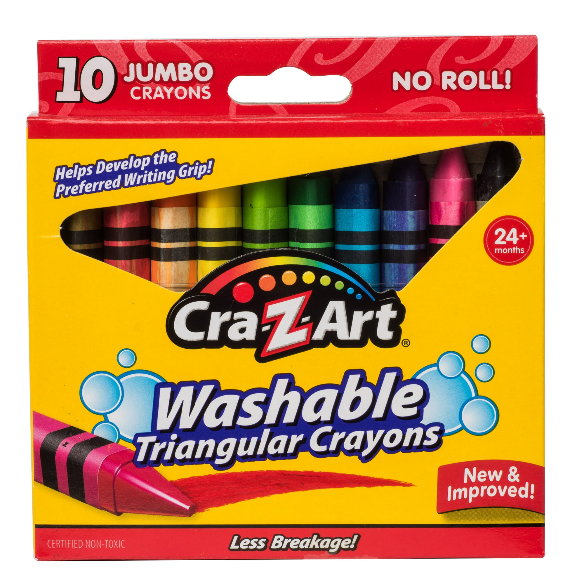 Cra-Z-Art Jumbo Washable Triangular Crayons 10 Count – Assorted Colors, School Supplies for Kids