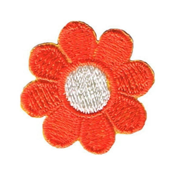 1" Daisy Orange Petals White Center Patch Flower Embroidered Iron On Applique