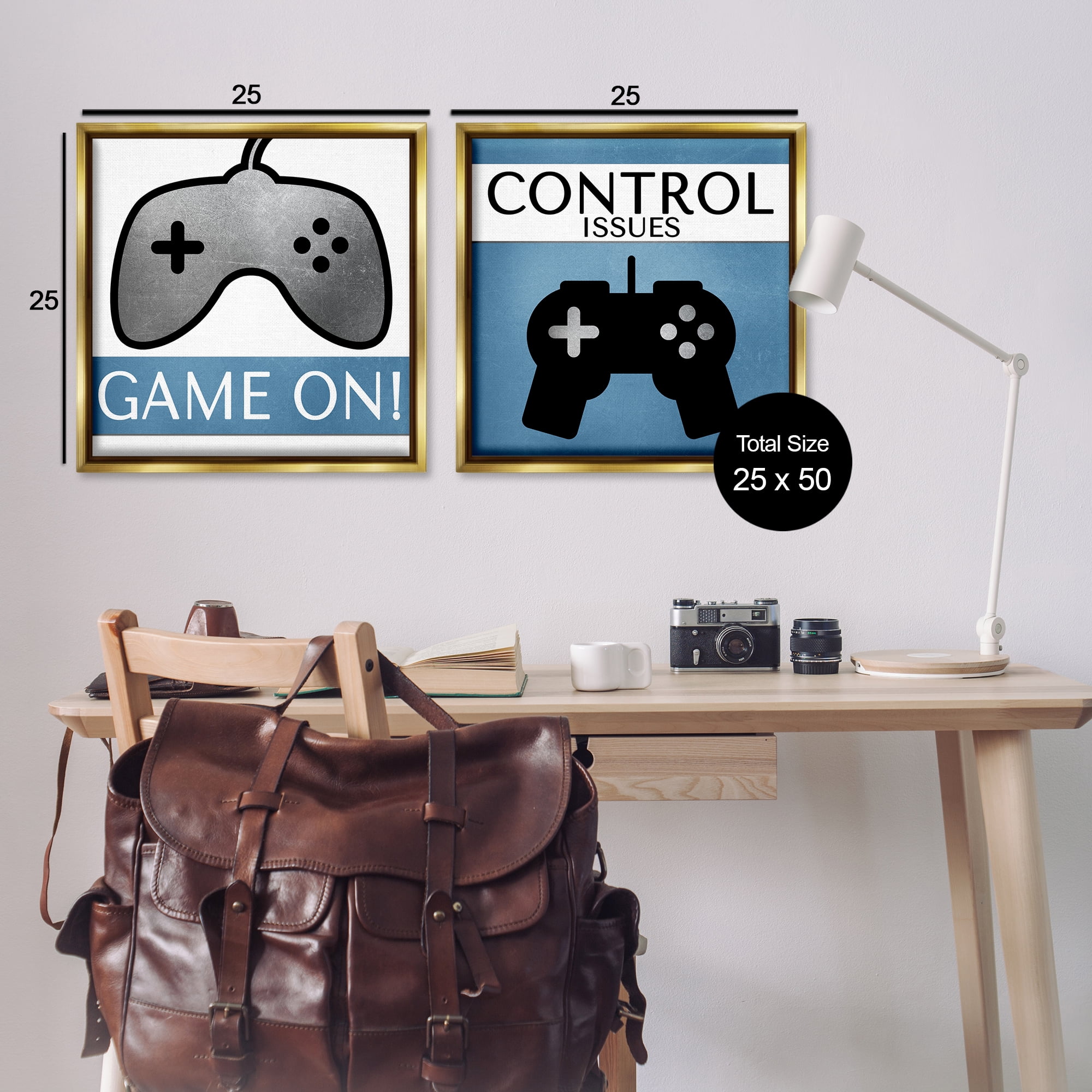 Stupell Industries Control Issues Gamer Entertainment Painting Gold Floater Framed Canvas Art Print Wall Art, 25 x 25, Set of 2