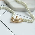 thumbnail image 4 of Colliers de Perles Blanches en Cristal Strass Collier Saturne Planète, 4 of 4