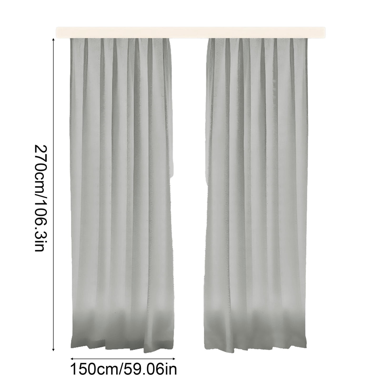 Linen Style Window Curtains Set of 2, Gray Flax Fabric Curtains 150x270cm for Living Room and Bedroom