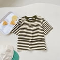 thumbnail image 3 of TIREOW Boys Stripe Short Sleeve T-Shirts Crewneck Colour Block Comfortable Casual Kids Summer Tee Tops (Army Green, 12-18 Months), 3 of 4