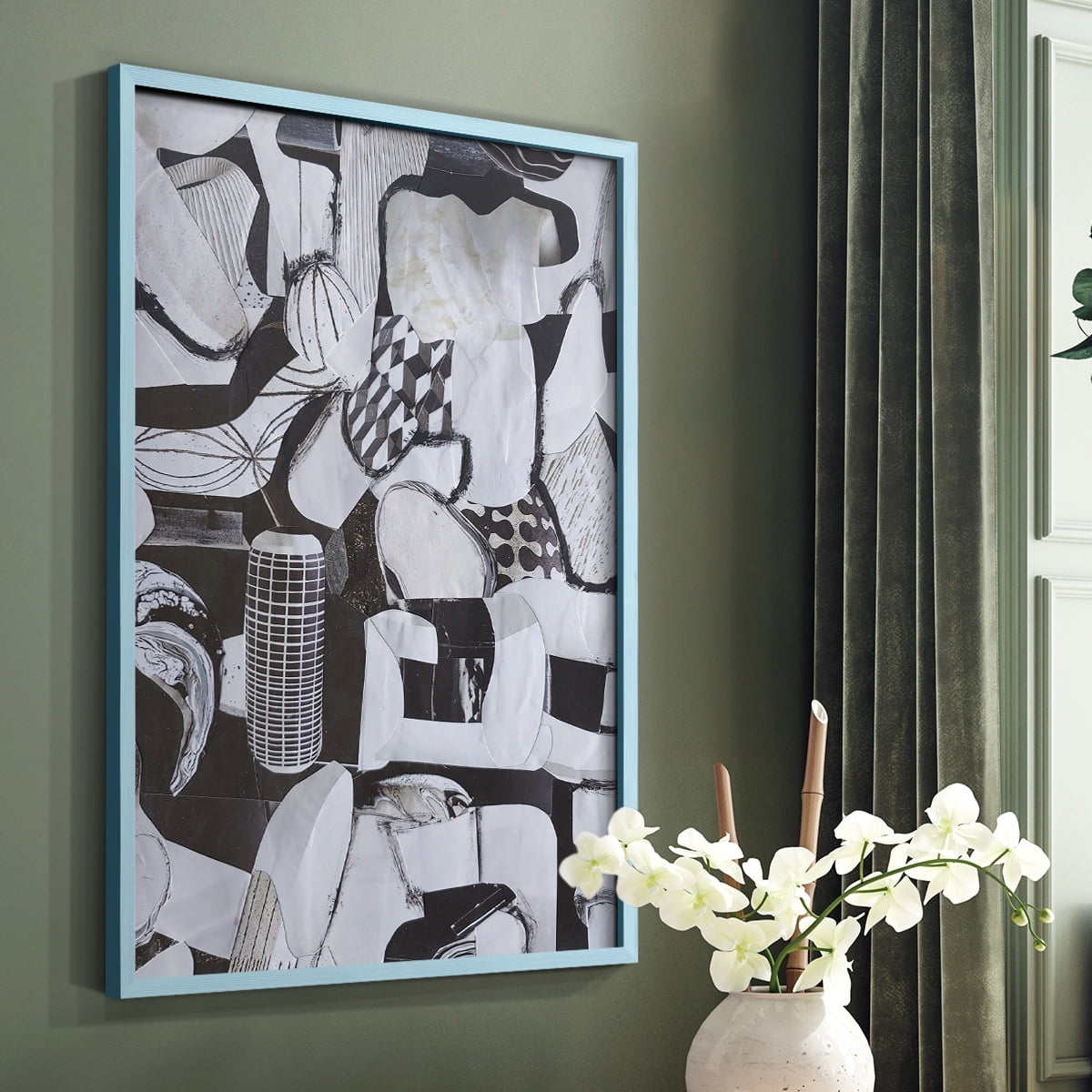 Beverlywood City Forms Framed Print in Blue Solid Wood Framed Print No Nail Hanging