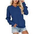 thumbnail image 2 of Vivianyo HD Women's Casual V-Neck Pullover Sweatshirt, Fall Loose Long Sleeve Stretch Rib Cuff and Hem Solid Lightweight Crewless Sweat Tops for Women, Women's Navy, Sizes S-2XL, 2 of 5