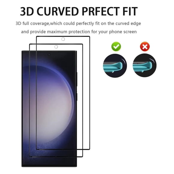 SELOZKE Lot de 2 Protecteurs d'Écran Compatibles avec Samsung Galaxy S23 Ultra 3D HD en Verre Trempé - Dureté 9H, Compatibles avec Étui, Anti-Rayures