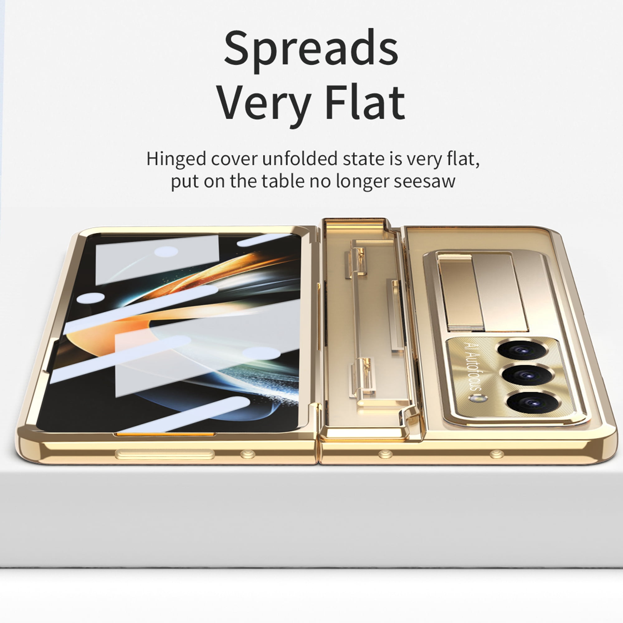 Dteck for Samsung Galaxy Z Fold 5 Case, Hinge Protection with Kickstand, Transparent Clear Back Cover with Built-in Screen Protector Shockproof Full Protective Phone Case for Z Fold5 2023,Gold