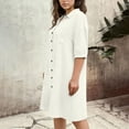 thumbnail image 4 of Maqroz Plus Size Dresses for Women Collared Button Down Short Sleeve Pocketed Sundress Soft Cotton Summer Beach Vacation Outdoor Comfortable Outfits White XXXXL, 4 of 8