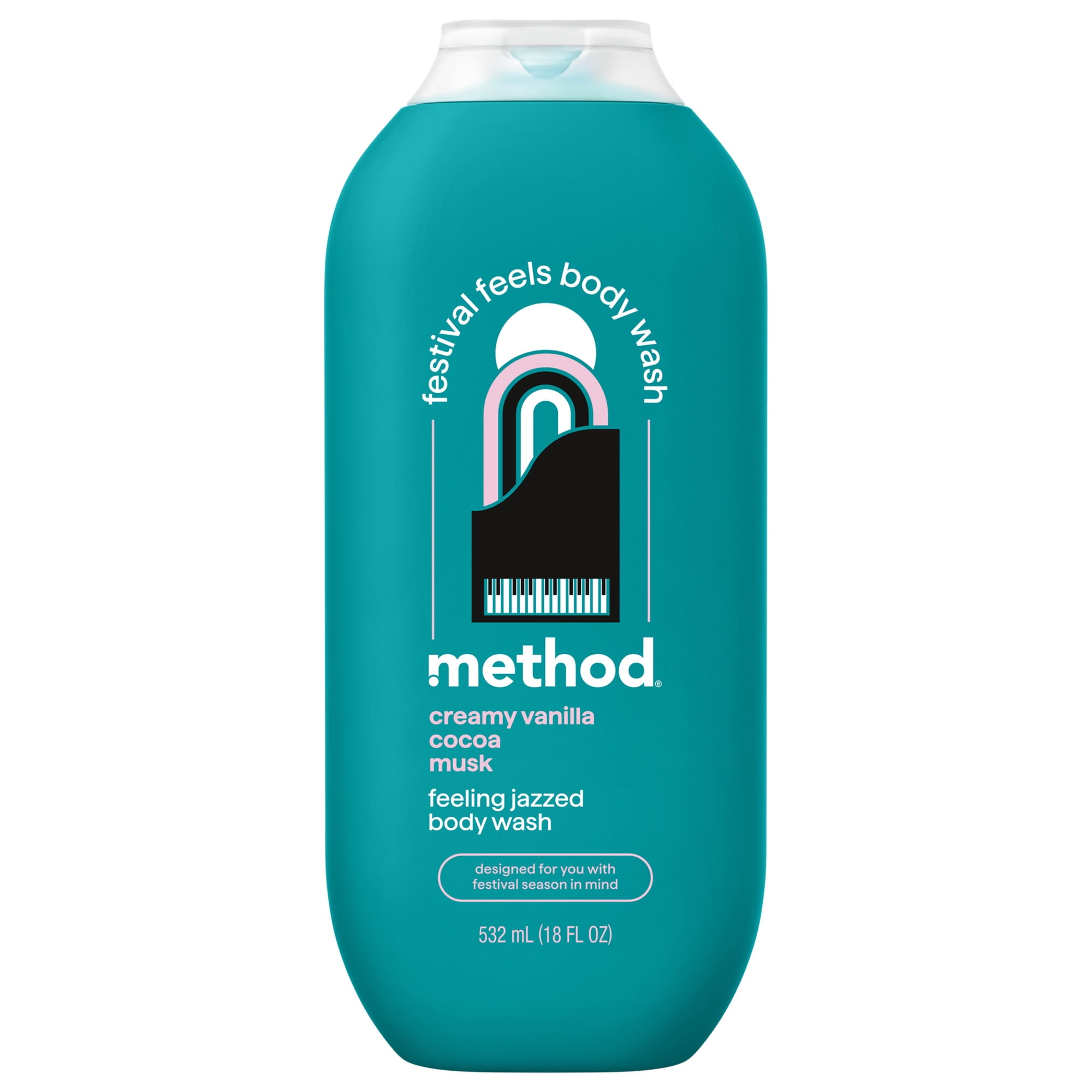 (6 pack) Method Limited Edition Body Wash, Feeling Jazzed with notes of Creamy Vanilla, Cocoa, and Musk, 18 fl oz
