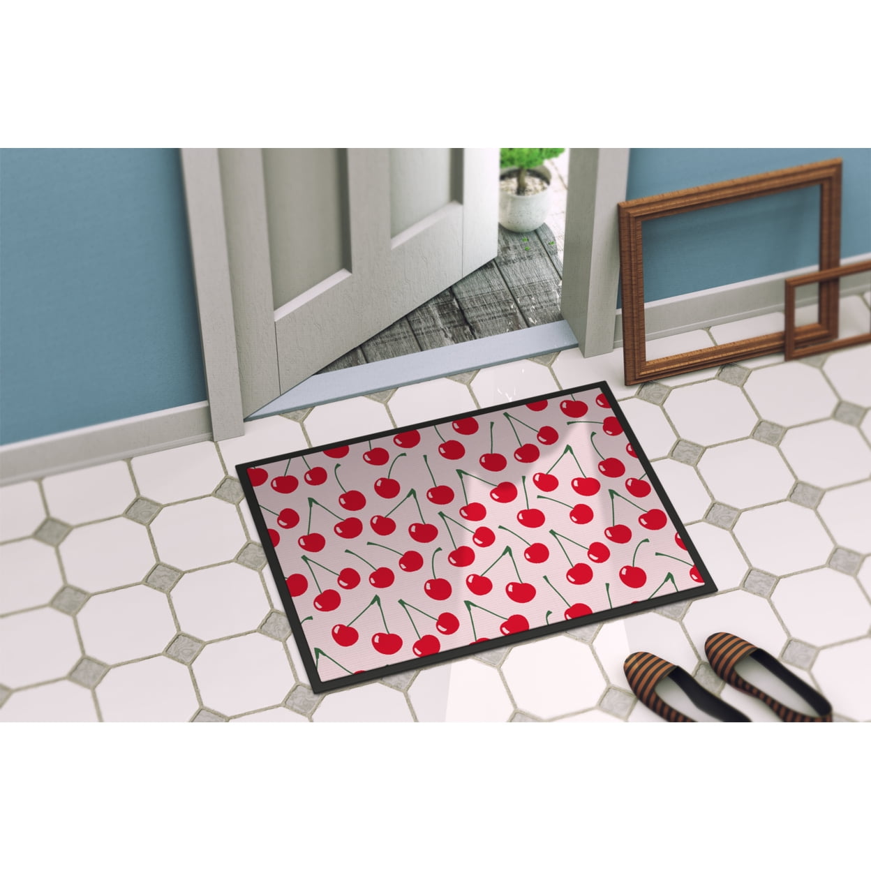 Cherries on Pink Door Mat