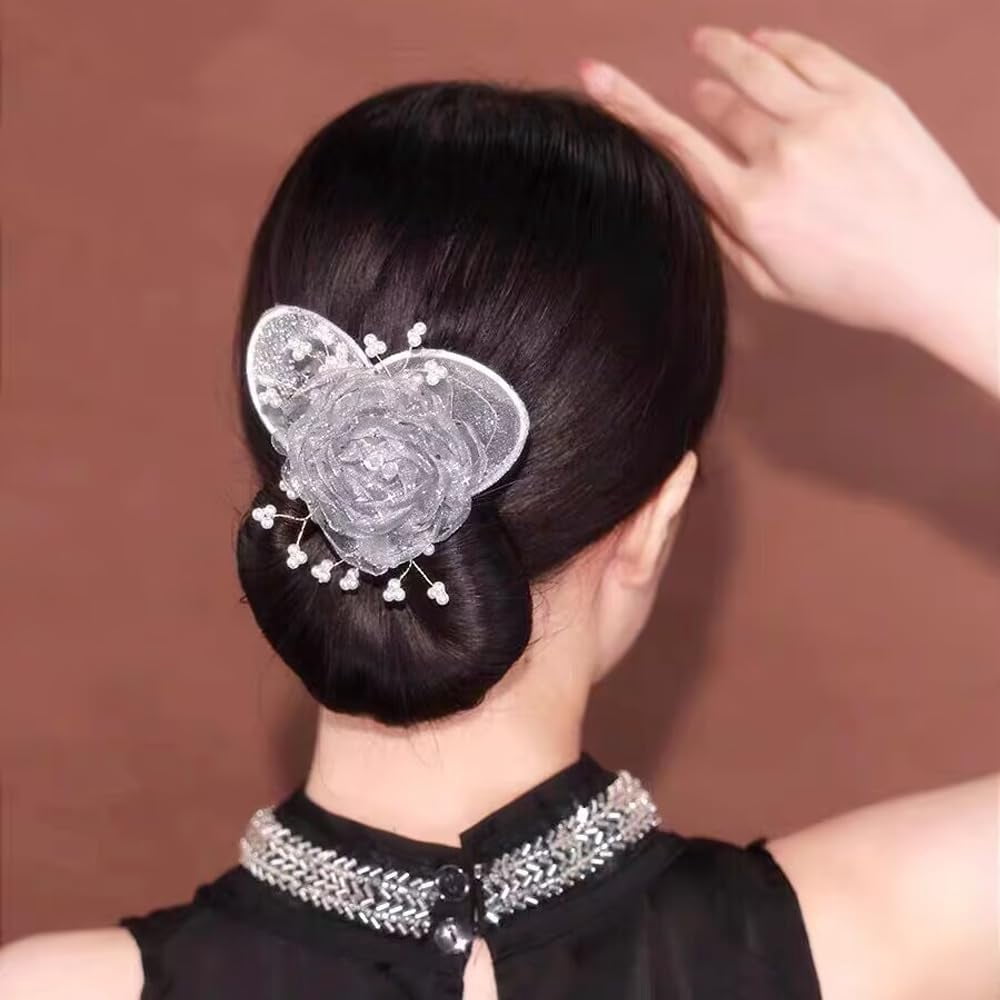 Hair Bun Maker Set – 2PCS Ball Clip with Embroidered Flower Roller and Hair Twister for Easy Styling and Updos, Lightweight Reusable Design for Daily Use