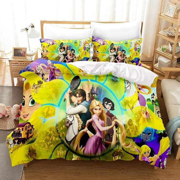 Rapunzels Duvet Cover Set 3 Piece (1 Duvet Cover 2 Pillow Shams) Bedding Cover Set with Zipper Closure 4 Corner Ties Cute Blanket Rapunzels Theme Comforter Cover