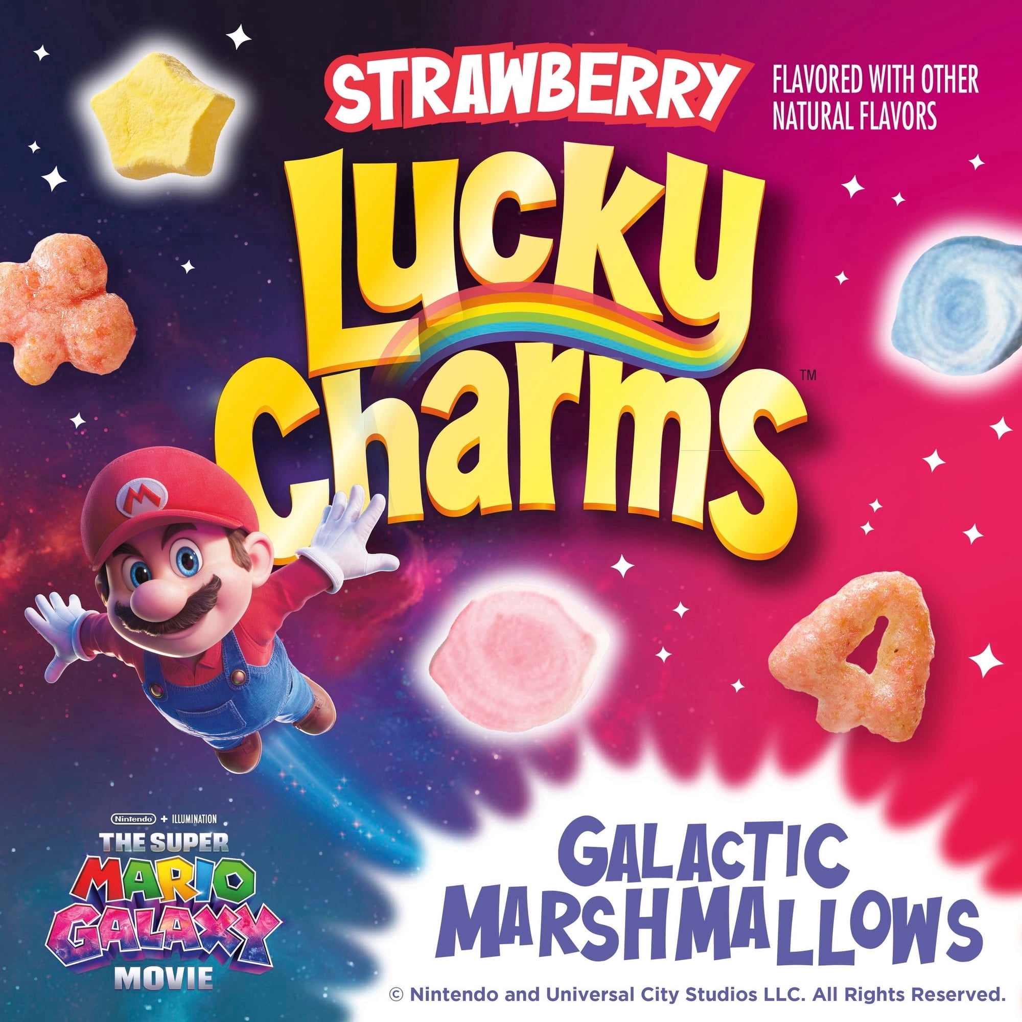Lucky Charms Cereal, The Super Mario Galaxy Movie, Strawberry, Family Size, 18.6 oz