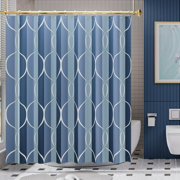 Shower Curtain Blue, Geometric Cloth Shower Curtain Sets with 12 Shower Curtain Hooks, Luxury Hotel Quality Washable Farmhouse Polyester Fabric Fall Bathroom Shower Curtains, 72x72 Inches