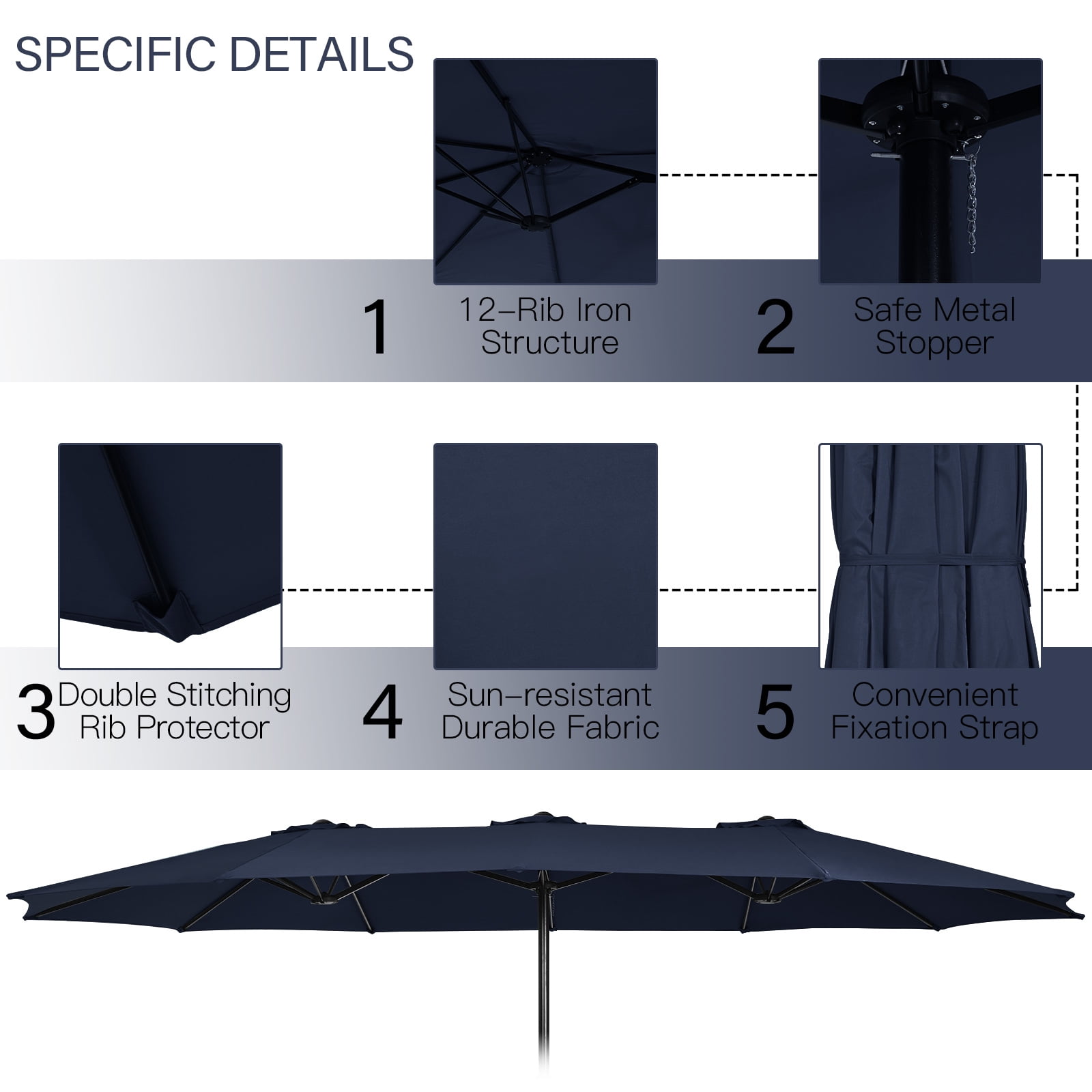 Gymax 15FT Double-Sided Twin Umbrella Sun Shade Outdoor Crank Market Base Orange Patio